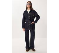 Happiness Istanbul Women's Belted Denim Jacket & Wide Leg Pants Two-Piece Set in Mid Navy | Size: Small Happiness Istanbul Mid Navy S