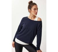 Happiness Istanbul Women's Boat Neck Long Sleeve Blouse in Navy | Size: Medium Happiness Istanbul Navy M