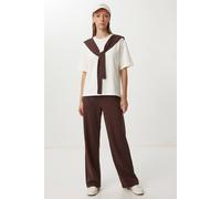 Happiness Istanbul Women's Color Blocked Crew Neck Two-Piece Co-ord Set in Chocolate | Size: Large Happiness Istanbul Chocolate L