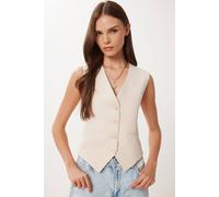 Happiness Istanbul Women's Crop Button Waistcoat in Cream | Size: Medium Happiness Istanbul Cream M