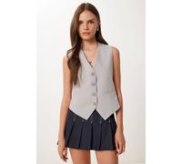 Happiness Istanbul Women's Crop Button Waistcoat in Grey | Size: Medium Happiness Istanbul Grey M
