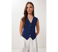 Happiness Istanbul Women's Crop Button Waistcoat in Navy | Size: Small Happiness Istanbul Navy S