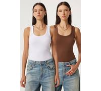 Happiness Istanbul Women's Fitted U Collar Knitted 2- Pack Tank Top in Chocolate | Size: Small Happiness Istanbul Chocolate S