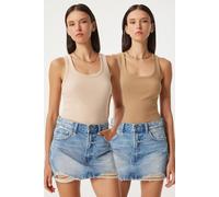 Happiness Istanbul Women's Fitted U Collar Knitted 2- Pack Tank Top in Medium Beige Happiness Istanbul Medium Beige M