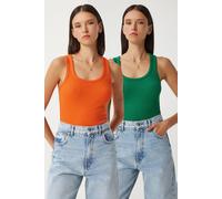 Happiness Istanbul Women's Fitted U Collar Knitted 2- Pack Tank Top in Orange | Size: Medium Happiness Istanbul Orange M