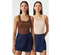 Happiness Istanbul Women's Fitted U Collar Knitted Tank Top in Light Brown | Size: Small Happiness Istanbul Light Brown S