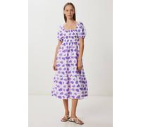 Happiness Istanbul Women's Frilly Abstract Print A-Line Midi Dress with Square Collar in Purple | Size: Small Happiness Istanbul Purple S