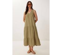 Happiness Istanbul Women's Frilly V-Neck Midi Dress in Olive | Size: Large Happiness Istanbul Olive L