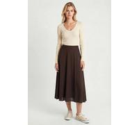Happiness Istanbul Women's High Waist A-Line Midi Skirt in Chocolate | Size: Medium Happiness Istanbul Chocolate M
