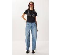 Happiness Istanbul Women's High Waist Balloon Fit Jeans with Boot Cuff in Light Blue | Size: Medium Happiness Istanbul Light Blue M