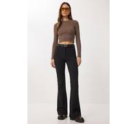 Happiness Istanbul Women's High Waist Flare Leg Pants with Belt in Black | Size: Small Happiness Istanbul Black S