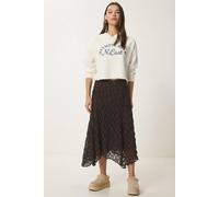 Happiness Istanbul Women's High Waist Lace Midi Skirt in Chocolate | Size: Medium Happiness Istanbul Chocolate M