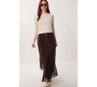 Happiness Istanbul Women's High Waist Maxi Skirt in Chiffon in Chocolate | Size: Medium Happiness Istanbul Chocolate M