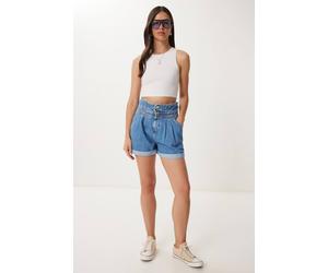 Happiness Istanbul Women's High-Waist Mom Denim Shorts in Pale Blue | Size: Medium Happiness Istanbul Pale Blue M