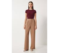 Happiness Istanbul Women's High Waist Pleated Wide Leg Pants in Light Beige | Size: Medium Happiness Istanbul Light Beige M