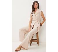 Happiness Istanbul Women's High Waist Two-Piece Set with Shirt Collar & Wide Leg Pants in Beige | Size: Small Happiness Istanbul Beige S