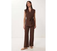 Happiness Istanbul Women's High Waist Two-Piece Set with Shirt Collar & Wide Leg Pants in Brown | Size: Small Happiness Istanbul Brown S