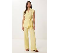 Happiness Istanbul Women's High Waist Two-Piece Set with Shirt Collar & Wide Leg Pants in Lemon | Size: Large Happiness Istanbul Lemon L