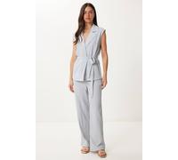Happiness Istanbul Women's High Waist Two-Piece Set with Shirt Collar & Wide Leg Pants in Light Grey | Size: Medium Happiness Istanbul Light Grey M
