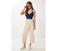Happiness Istanbul Women's High Waist Wide Leg Crop Pants with Tie Detail in Cream | Size: Medium Happiness Istanbul Cream M