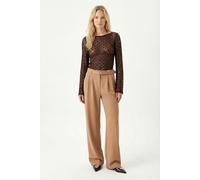Happiness Istanbul Womens High Waist Wide Leg Trousers with Buckle - Natural - Size Large
