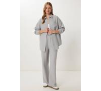 Happiness Istanbul Women's High Waist Wide Leg Two-Piece Co-ord Set with Shirt Collar in Grey | Size: Small Happiness Istanbul Grey S