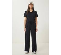 Happiness Istanbul Women's Mid Waist Polo Collar Two-Piece Coord Set in Black | Size: Medium Happiness Istanbul Black M