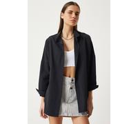 Happiness Istanbul Women's Oversized Poplin Button-Up Shirt with Long Sleeves in Black | Size: Small Happiness Istanbul Black S