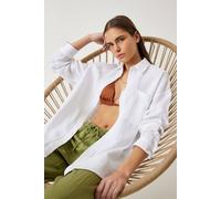 Happiness Istanbul Women's Oversized Textured Cotton Shirt with Pocket in White | Size: Medium Happiness Istanbul White M