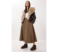 Happiness Istanbul Women's Pocket Detailed Long Plaid Skirt with Zipper Closure in Light Brown | Size: Small Happiness Istanbul Light Brown S