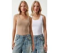 Happiness Istanbul Women's Ribbed Cotton Sleeveless Shell Top in White | Size: XL Happiness Istanbul White XL