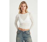 Happiness Istanbul Women's Ribbed Crew Neck Long Sleeve Crop Top in Ivory | Size: Small Happiness Istanbul Ivory S