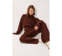 Happiness Istanbul Women's Ribbed Knitwear Two-Piece Coord Set with Half Turtleneck in Chocolate Happiness Istanbul Chocolate One Size