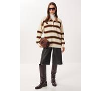 Happiness Istanbul Women's Ribbed Striped Polo Collar Sweater in Camel Happiness Istanbul Camel One Size