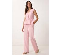 Happiness Istanbul Women's Sleeveless V-neck Blouse & Wide-leg Trousers Set in Light Pink | Size: Medium Happiness Istanbul Light Pink M