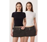 Happiness Istanbul Women's Slim Fit Crew Neck Crop 2-Pack T-Shirt | Size: Large Happiness Istanbul Multicolor L