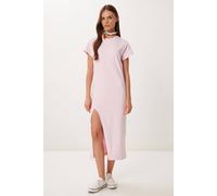 Happiness Istanbul Women's Slim Fit Midi Dress with Side Slit in Baby Pink | Size: Medium Happiness Istanbul Baby Pink M