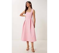 Happiness Istanbul Women's Square Collar A-Form Midi Dress with Zipper Closure in Light Pink | Size: Small Happiness Istanbul Light Pink S