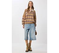 Happiness Istanbul Women's Striped Sweater with Polo Collar in Camel Happiness Istanbul Camel One Size