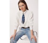 Happiness Istanbul Women's Textured Oversized Button-Up Shirt with Tie Detail in White | Size: Medium Happiness Istanbul White M