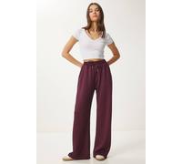 Happiness Istanbul Women's Wide Leg Drawstring Waist Sweatpants in Burgundy | Size: Medium Happiness Istanbul Burgundy M