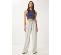 Happiness Istanbul Women's Wide Leg Drawstring Waist Sweatpants in Light Grey | Size: XL Happiness Istanbul Light Grey XL
