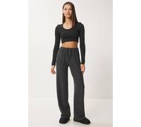 Happiness Istanbul Women's Wide Leg Jogger Pants with Drawstring Closure in Charcoal | Size: Medium Happiness Istanbul Charcoal M