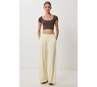 Happiness Istanbul Women's Wide Leg Pull-On Palazzo Pants in Lemon | Size: Medium Happiness Istanbul Lemon M