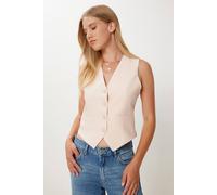Happiness Istanbul Women's woven button-front waistcoat in Cream | Size: Small Happiness Istanbul Cream S