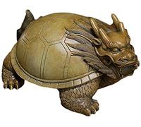 Happiness Longevity Dragon Turtle Sculpture Copper Statue Figurine Desk Decor Ornaments Crafts Home Living Room Decoration 8.7X17x13.2Cm