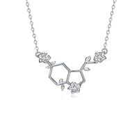 Happiness Serotonin Molecule Necklace for Women,925 Sterling Silver Flower And Hormone Serotonin Necklaces with 5A Cubic Zirconia, Sterling Silver, Cubic Zirconia