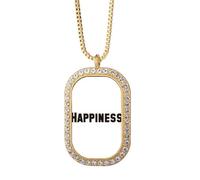 Happiness Word Inspirational Quote Sayings Necklace Pendant Diamond Crystal Golden Jewelry