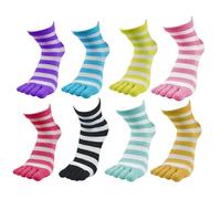Happiness0401 Women's Five Finger Toe Running Socks - 6 Pairs, Soft Casual Breathable Knit Striped Cotton Socks Size 4-8