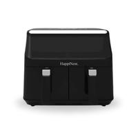 HappiNest 8L Smart Double Air Fryer - Low Wattage, Dual Basket Air Fryer with Touch Screen & Manual Control, Non-Toxic, Black Stainless Steel Portable Multi Cooker for Healthy Cooking